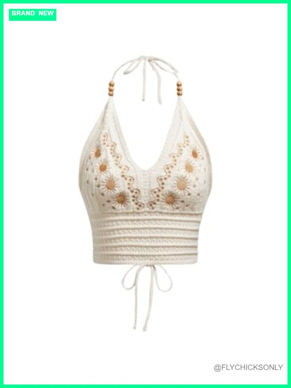 Crochet Halter Crop Top Boho Tie Backless Embroidered Summer